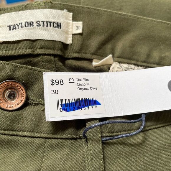 Taylor Stitch The Slim Organic Chino In Organic Olive Green Men’s 30 - Picture 5 of 7